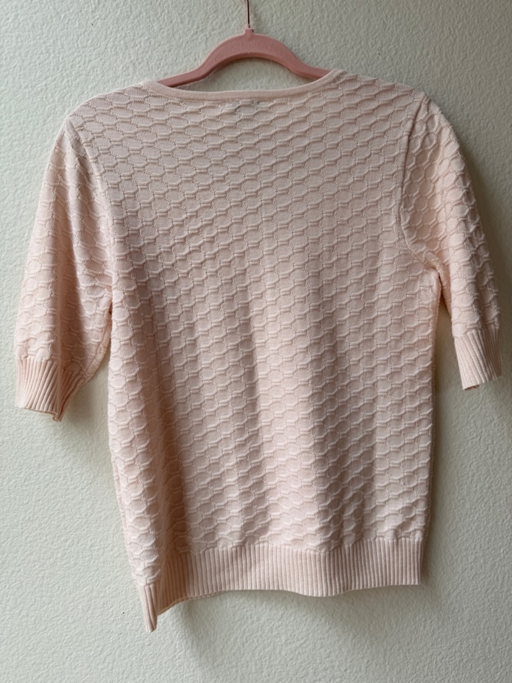 Ella Moss Cream Textured Knit V-Neck Sweater Small Soft Cozy Minimalist Layering - Picture 2 of 10